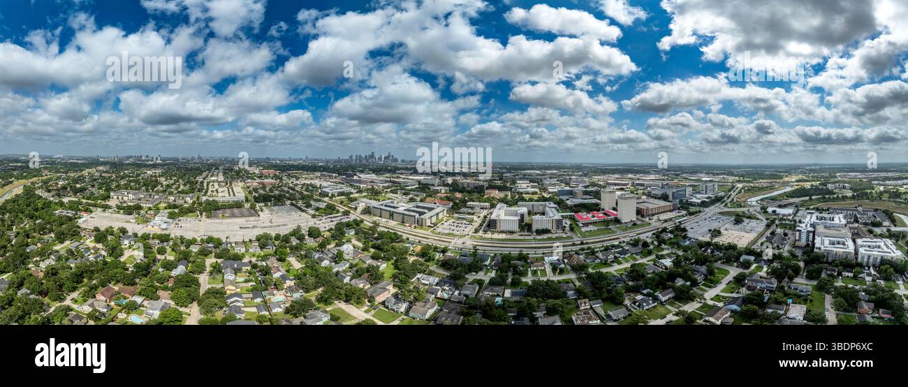 Vista aerea della University of Houston in Texas con vari edifici didattici Foto Stock