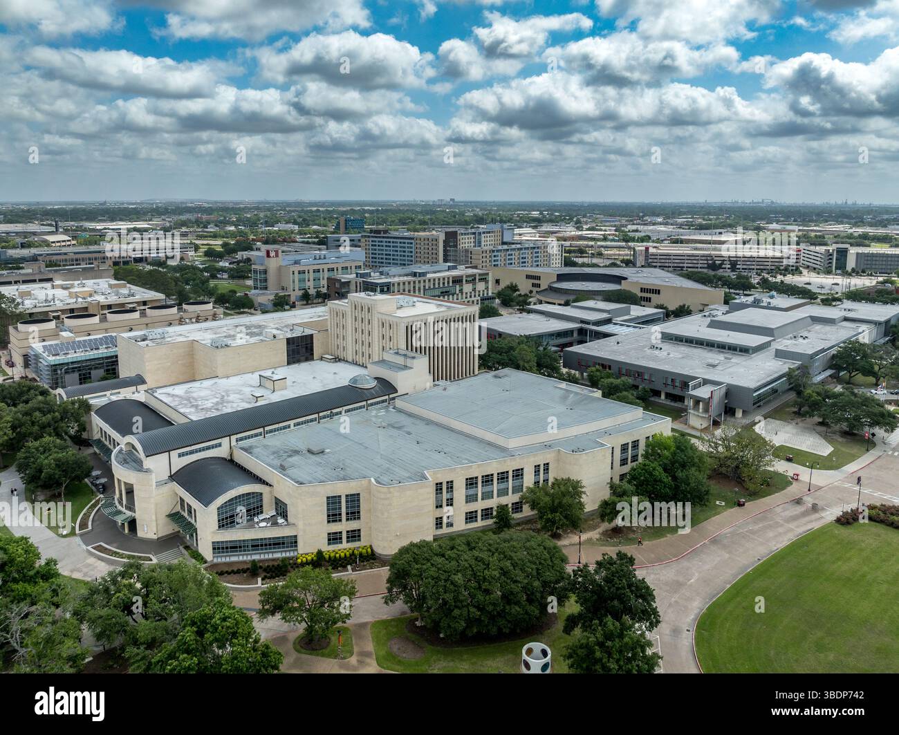 Vista aerea dell'università Honors di Houston, negozio di computer e biblioteca Anderson Foto Stock