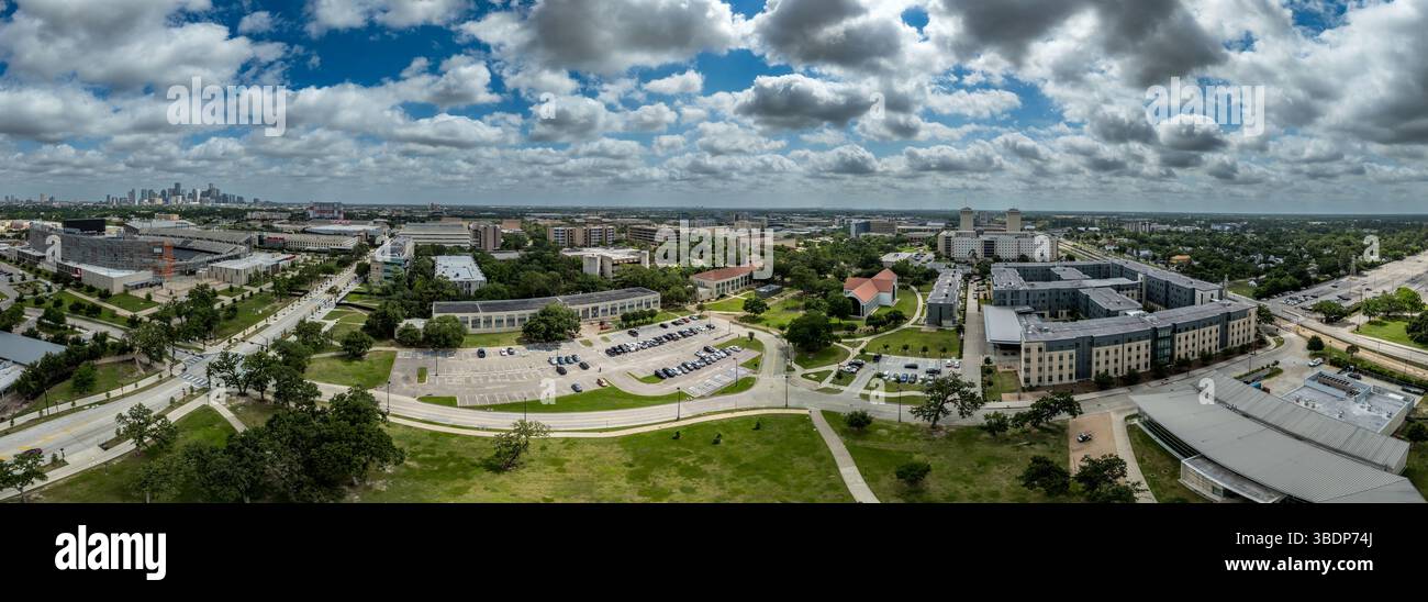 Vista aerea della University of Houston in Texas con vari edifici didattici Foto Stock