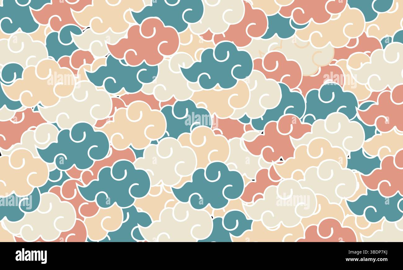 Elegante design a struttura nuvola pastello senza cuciture per sfondi di ispirazione asiatica Illustrazione Vettoriale