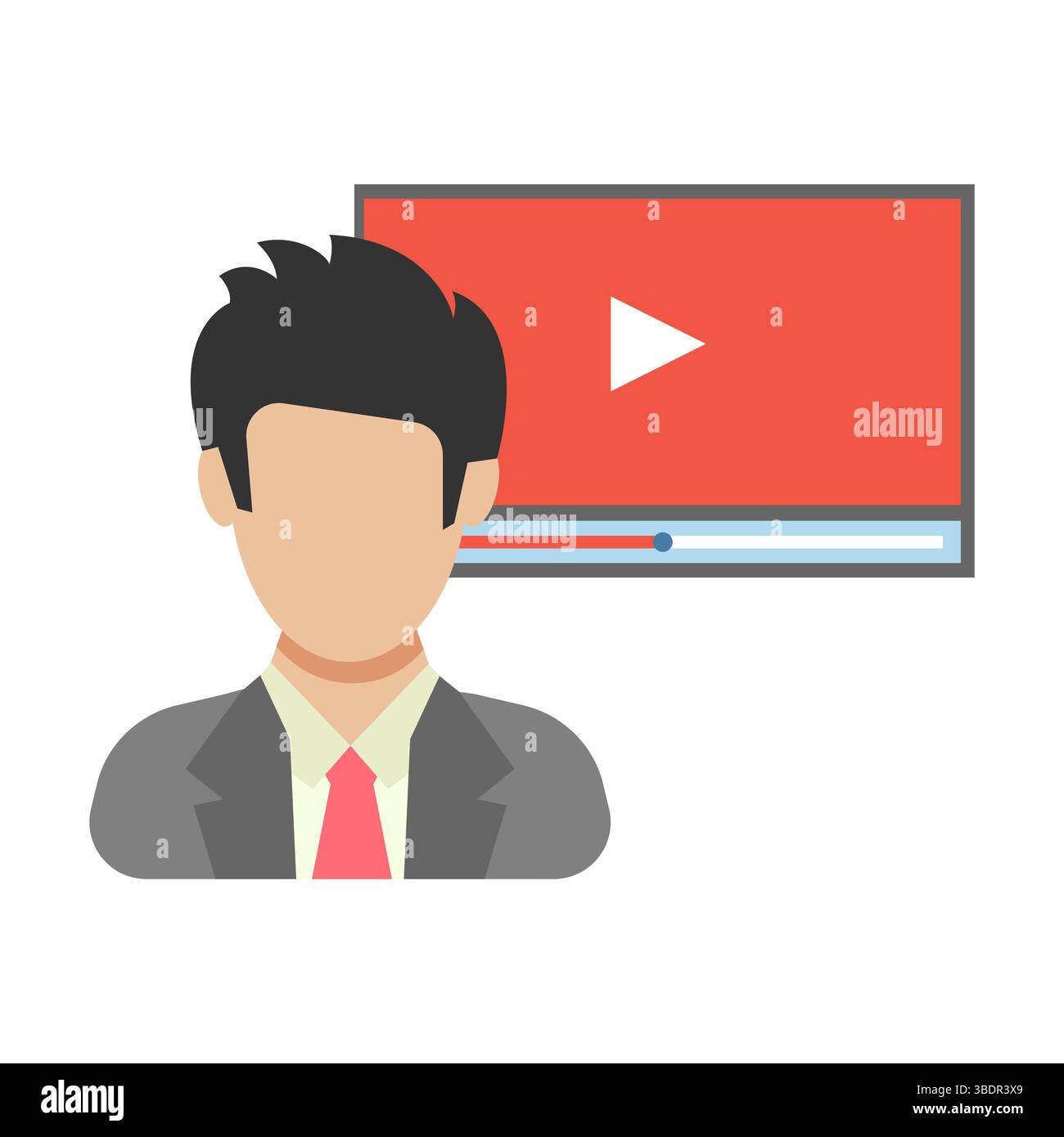 Video online. L'uomo prima della trasmissione video. Icona delle persone in stile piatto. Illustrazione vettoriale Illustrazione Vettoriale