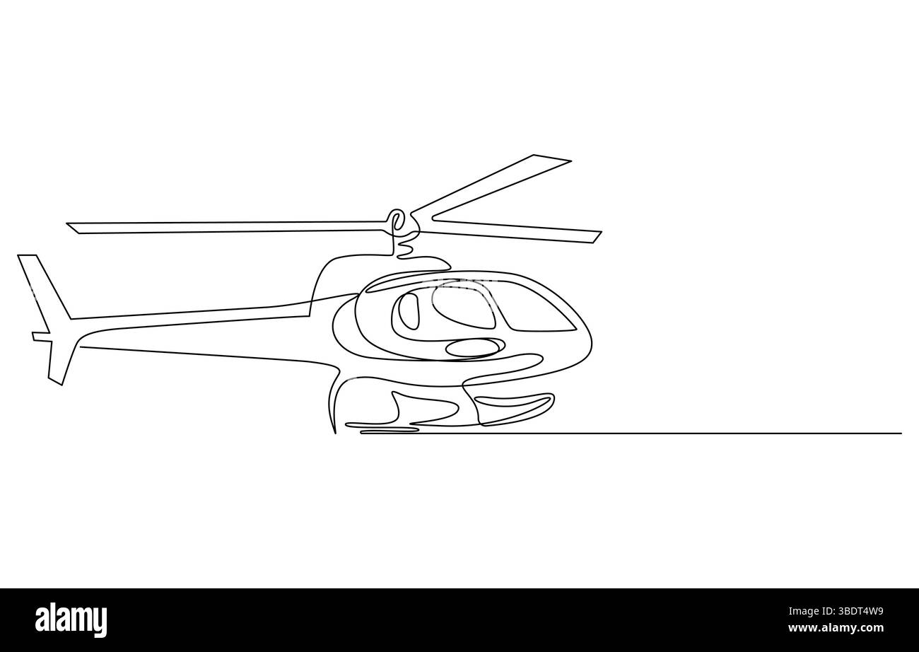 Elicottero in volo A disegno di linea continua, disegno di linea continua di un elicottero, elicottero in stile di disegno di linea singola, Illustrazione Vettoriale