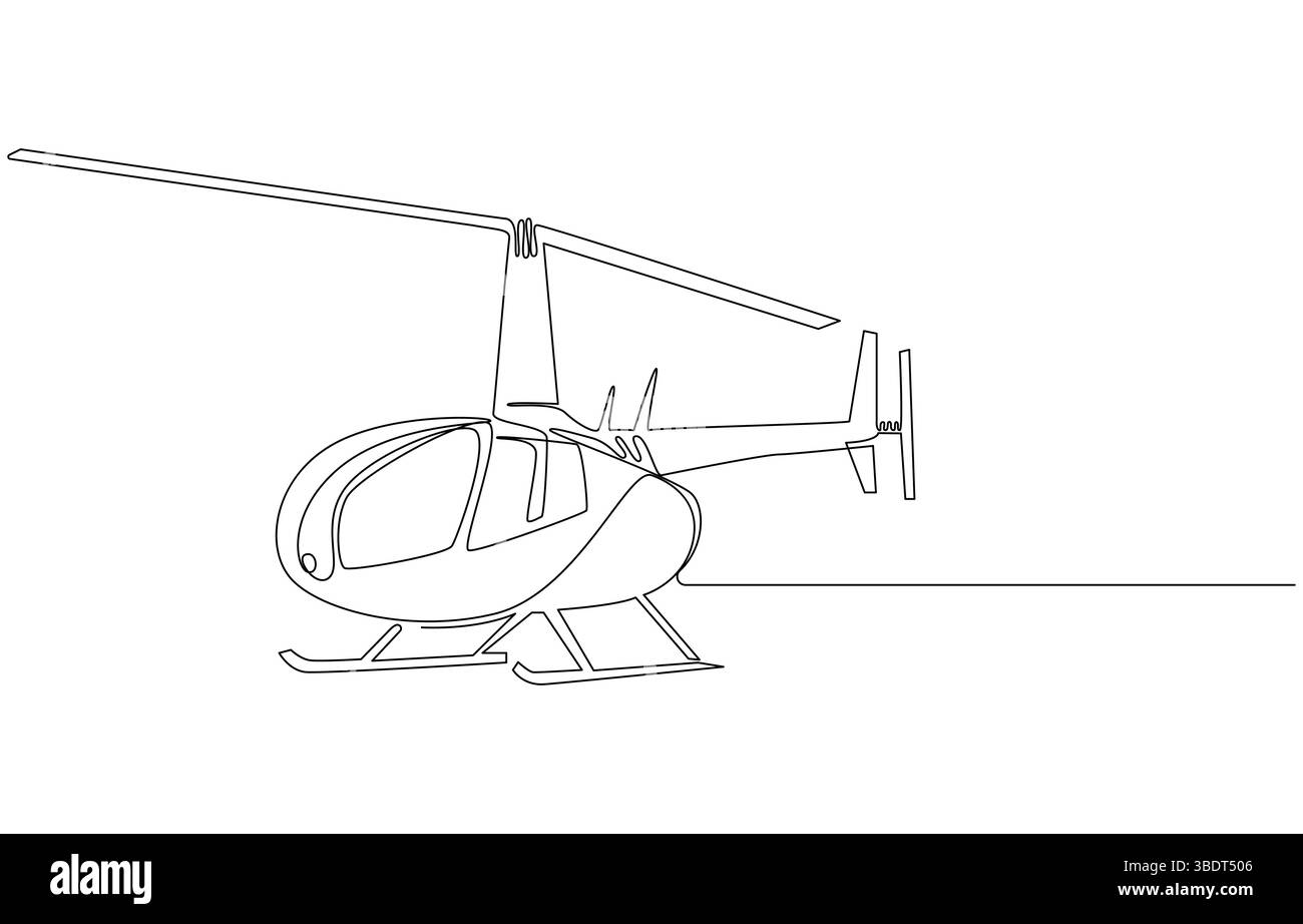 Elicottero in volo A disegno di linea continua, disegno di linea continua di un elicottero, elicottero in stile di disegno di linea singola, Illustrazione Vettoriale