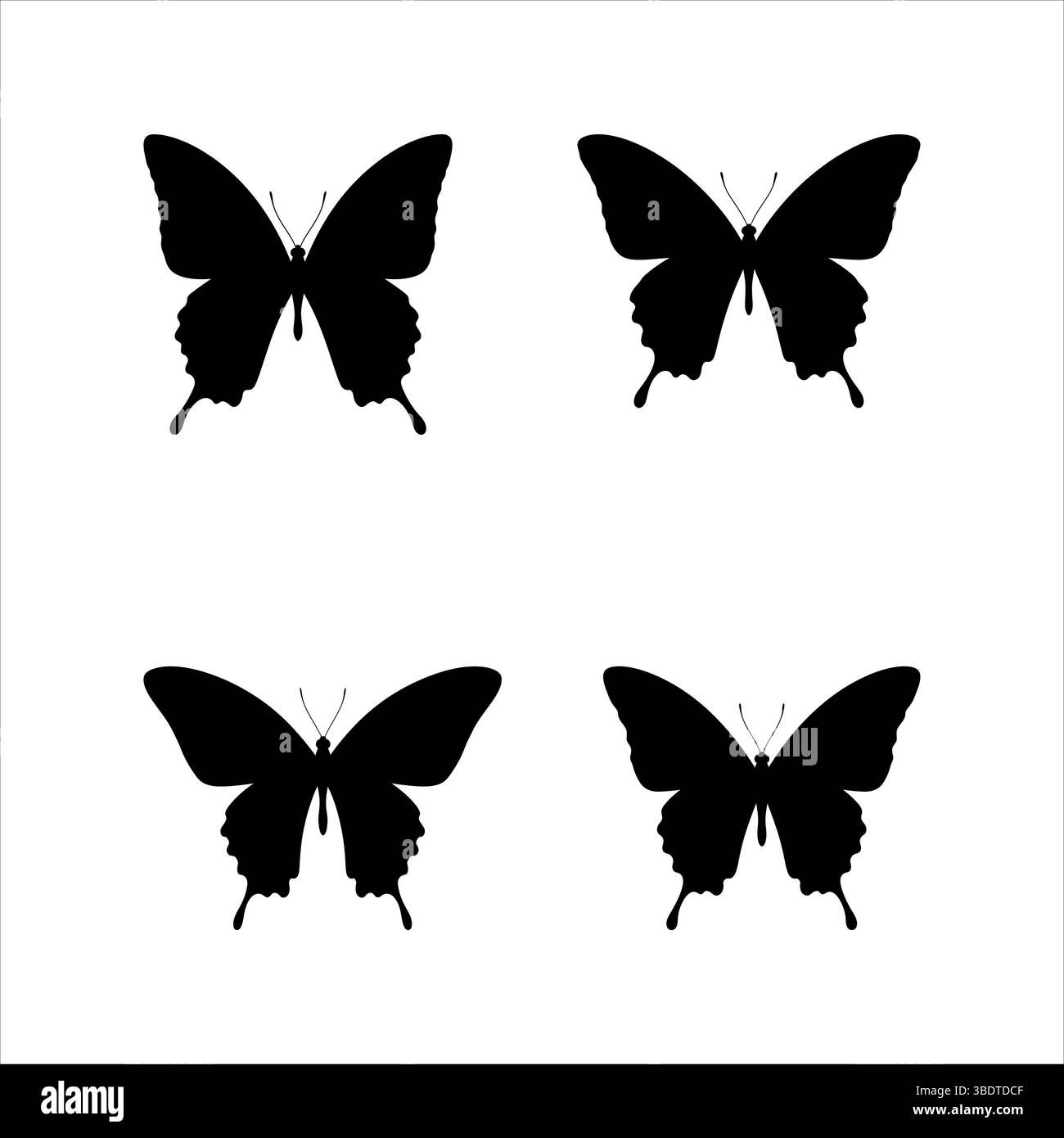 Set di silhouette a farfalla Vector per natura, fauna selvatica, bellezza, primavera, insetti, arte decorativa, design Illustrazione Vettoriale