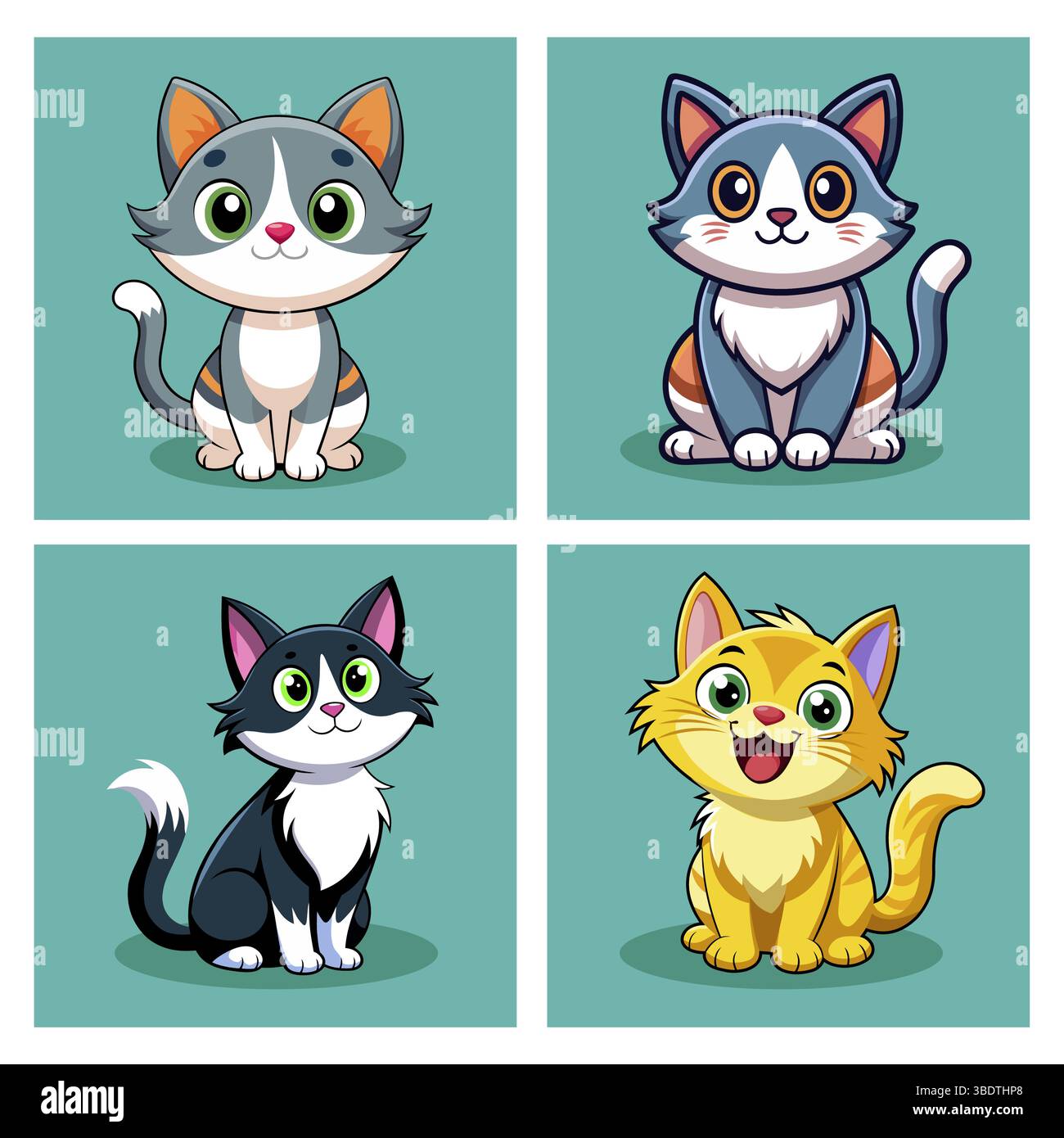 Illustrazione vettoriale del set di personaggi carini del gatto dei cartoni animati Illustrazione Vettoriale