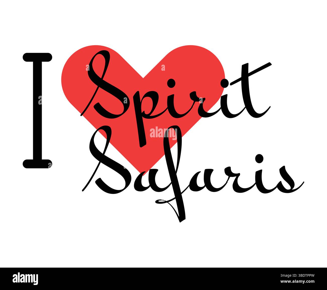 Amo lo slogan creativo di Spirit Safaris. Lettere disegnate a mano con cuore rosso. Illustrazione vettoriale, lettere in un design moderno per t shirt, striscioni, p Illustrazione Vettoriale