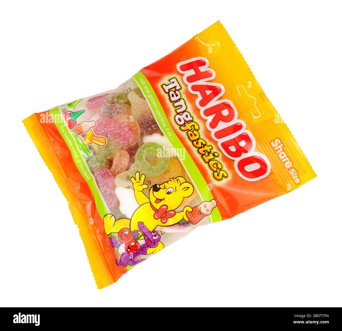 Haribo tangfastics con aroma di frutta frizzante cola e gomme dolci in schiuma in una confezione da 175 g. Foto Stock