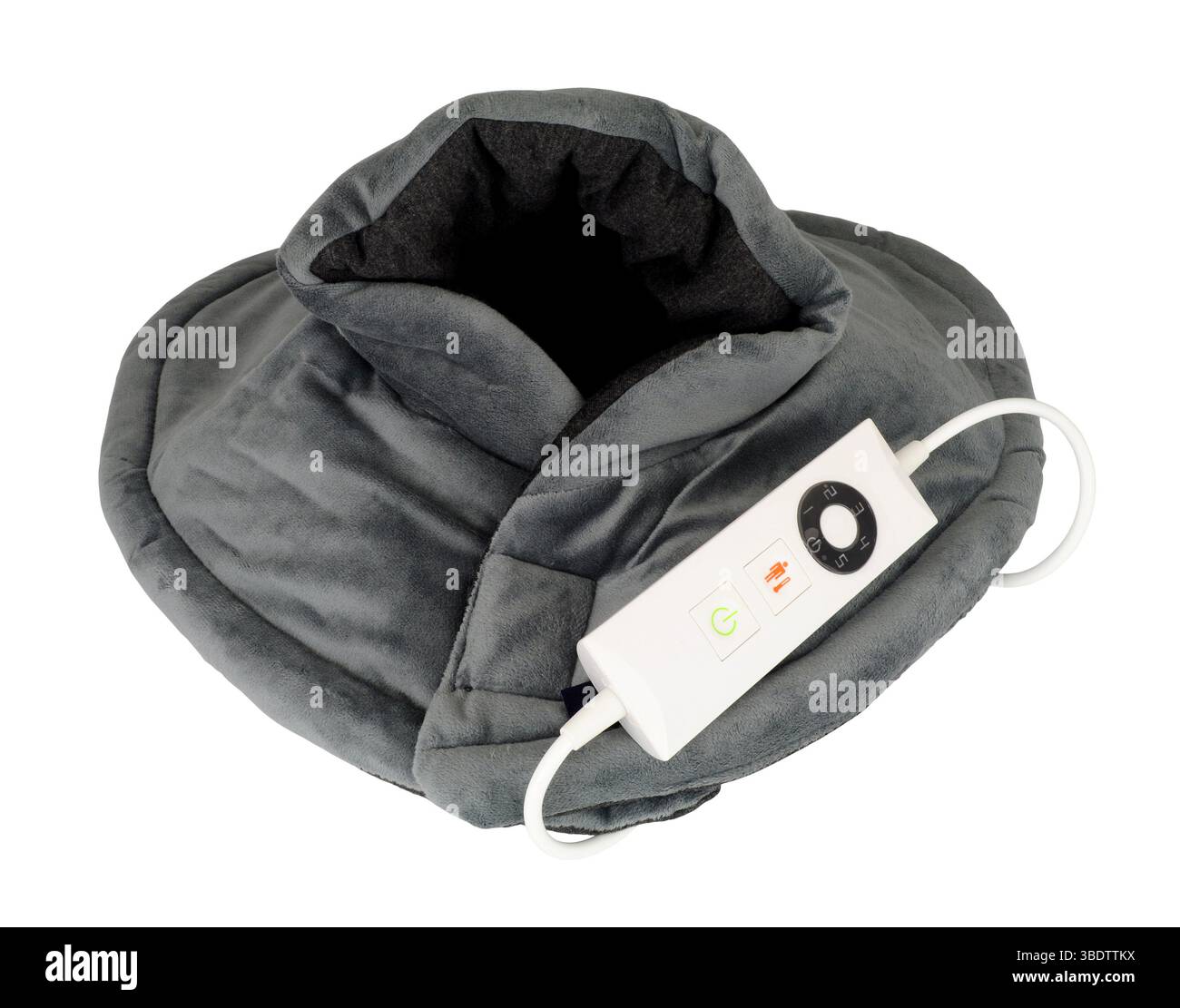 Cuscinetto termoterapico con avvolgimento elettrico riscaldato per collo e rivestimento in tessuto vellutato per alleviare il dolore Foto Stock