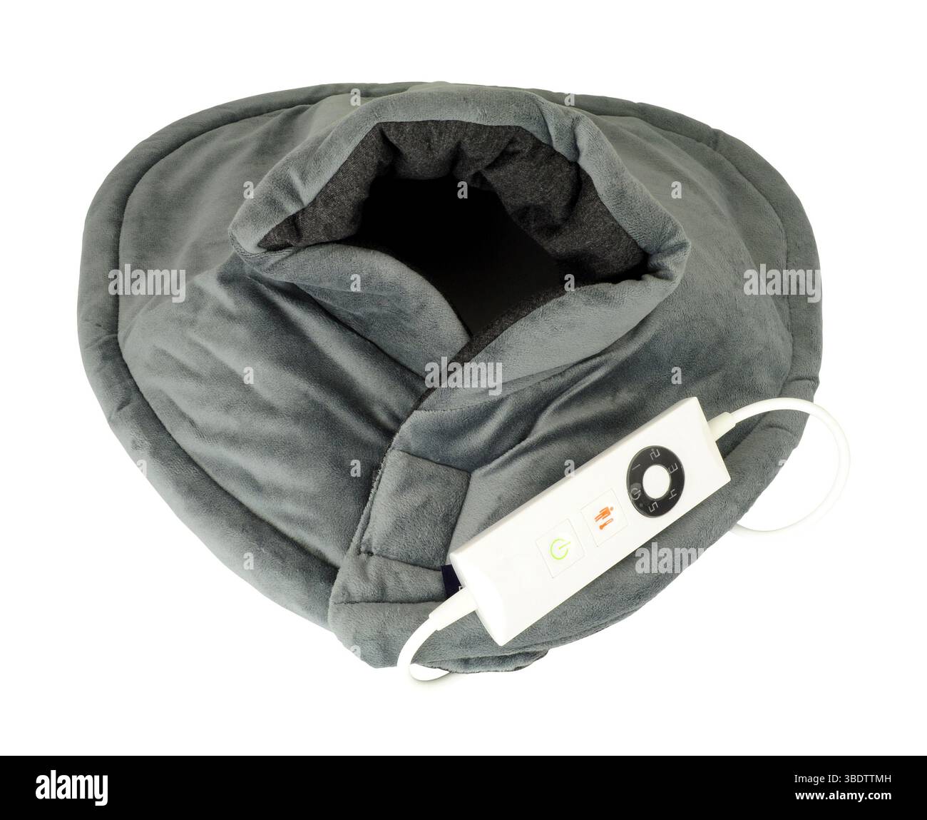 Cuscinetto termoterapico con avvolgimento elettrico riscaldato per collo e rivestimento in tessuto vellutato per alleviare il dolore Foto Stock