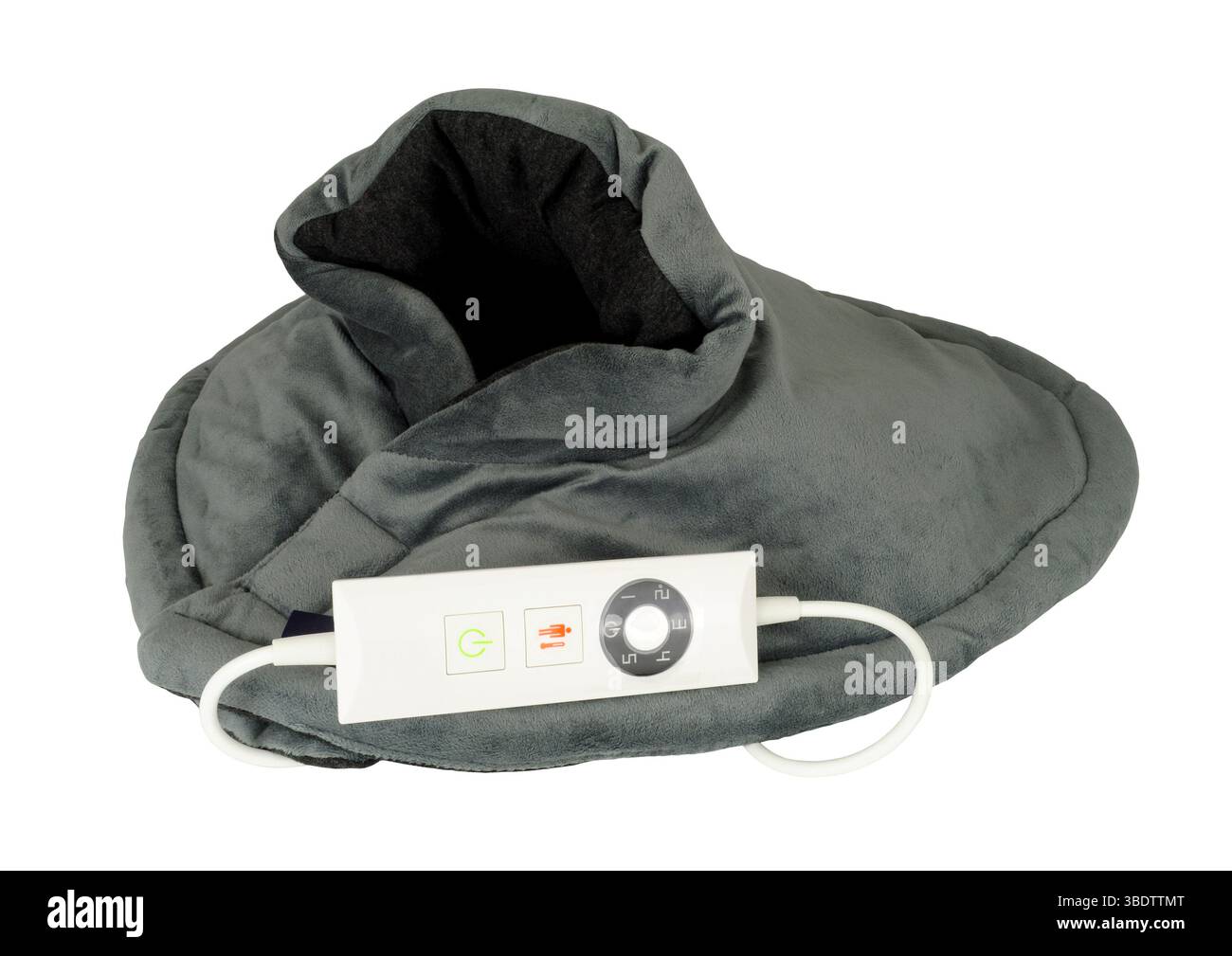 Cuscinetto termoterapico con avvolgimento elettrico riscaldato per collo e rivestimento in tessuto vellutato per alleviare il dolore Foto Stock