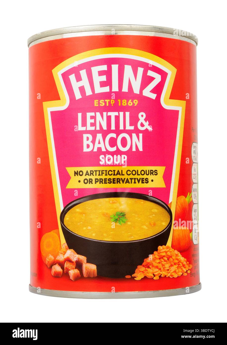 Zuppa di lenticchie Heinz e bacon in un barattolo di latta da 400 g. Foto Stock