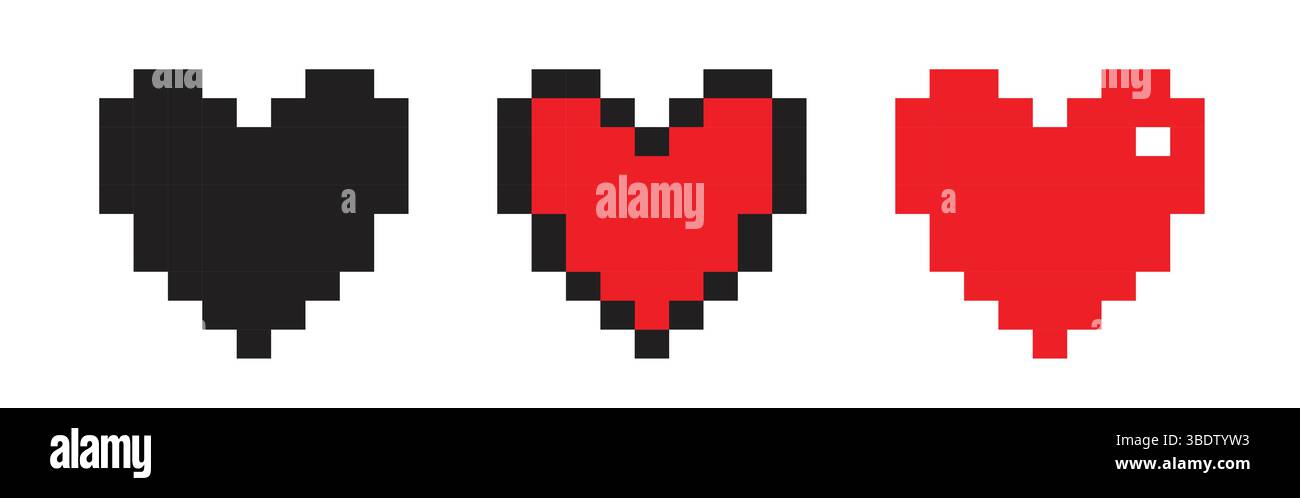 Collezione di icone di pixel Heart in stile retrò Illustrazione Vettoriale