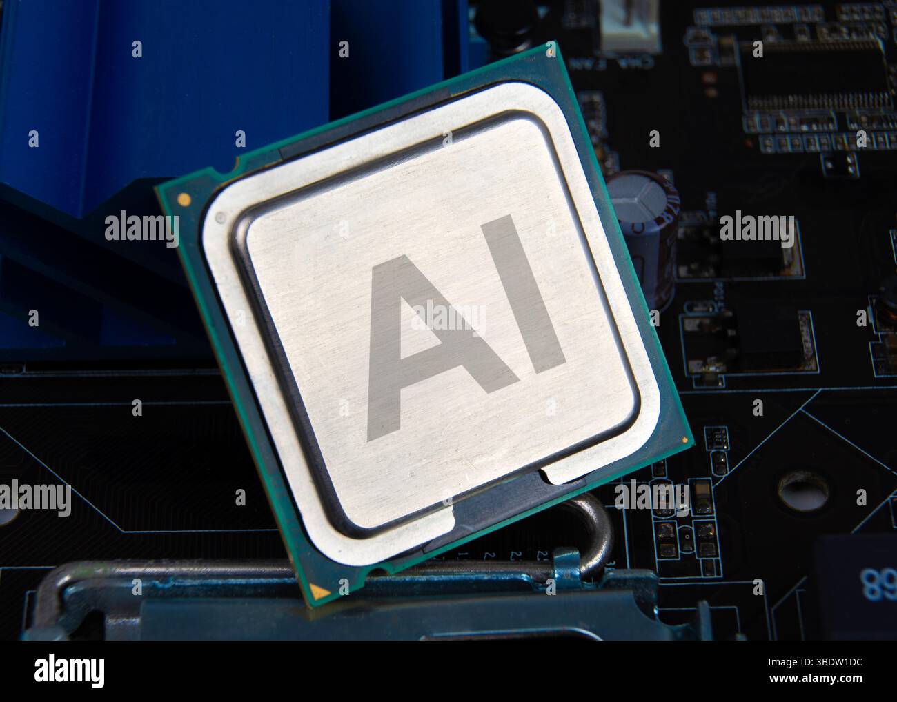 Unità di elaborazione centrale AI, Una vista ravvicinata di un computer unità di elaborazione centrale ai CPU, intelligenza artificiale Foto Stock