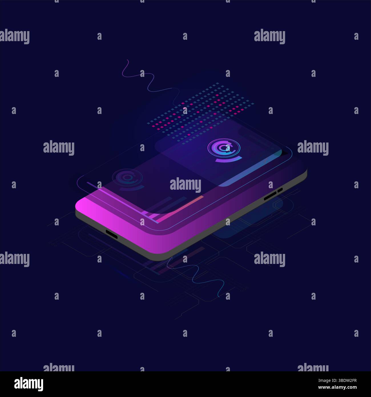 Telefono cellulare con statistiche online e analisi dei dati. Mercato monetario digitale, investimenti, finanza e commercio. Ideale per Web design, banner e. Illustrazione Vettoriale