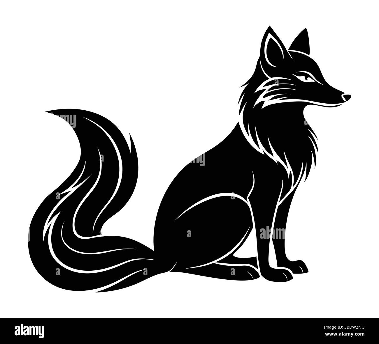 silhouette fox elegante vista del profilo su sfondo bianco Illustrazione Vettoriale