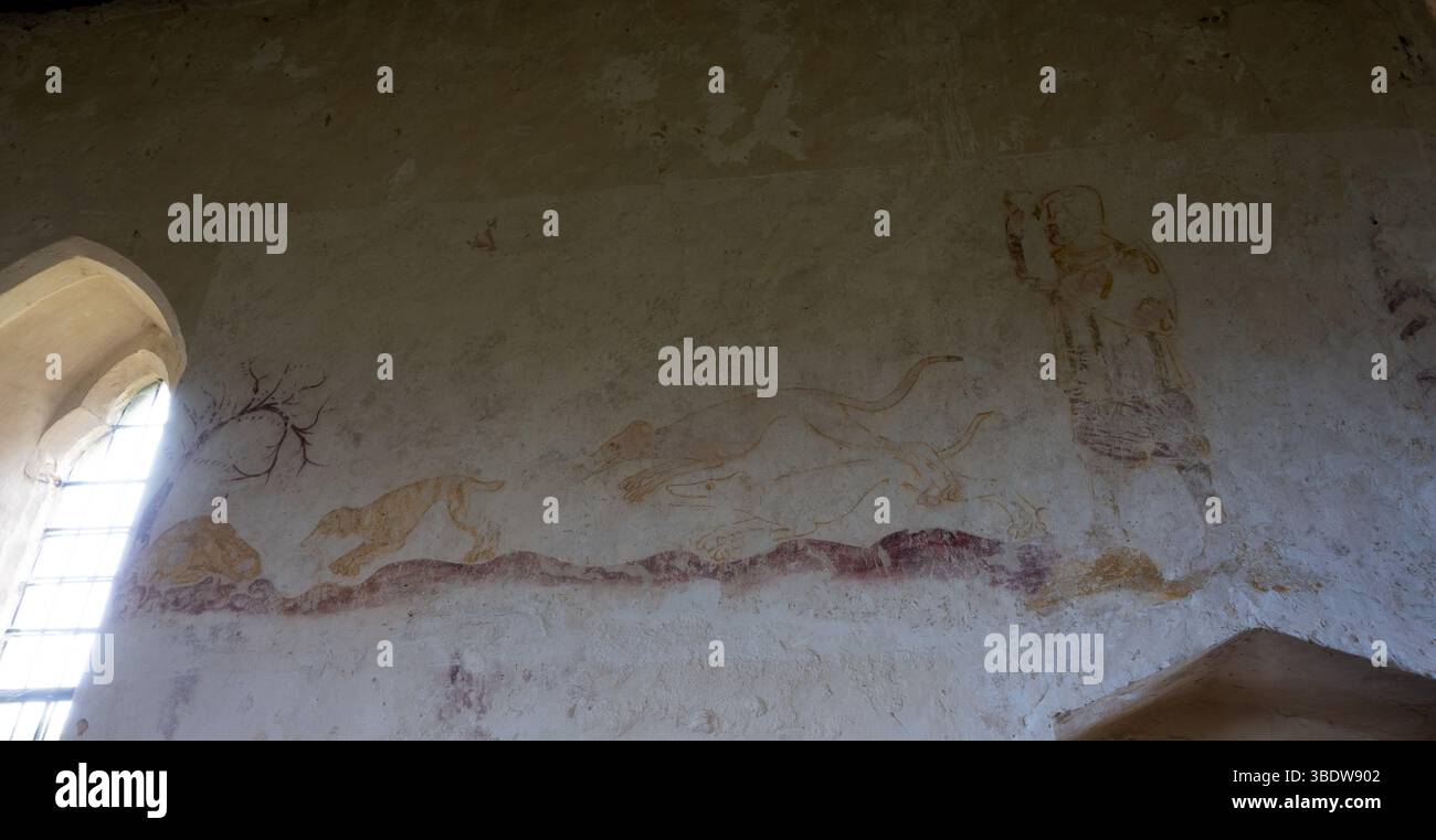 Pittura murale a Hailes Church, Gloucestershire, Inghilterra, Regno Unito Foto Stock
