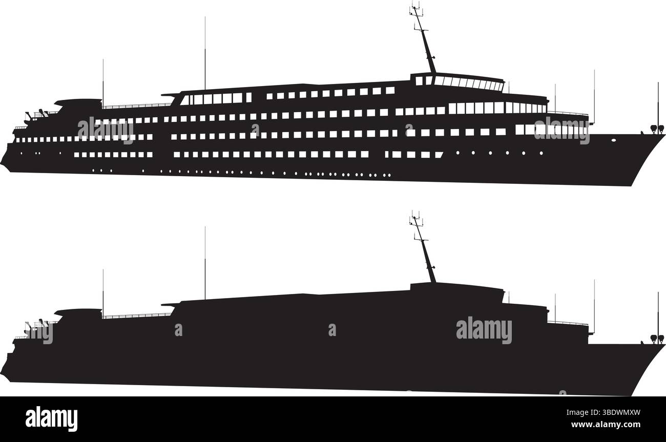 Profilo vettoriale dettagliato della nave da crociera Illustrazione Vettoriale