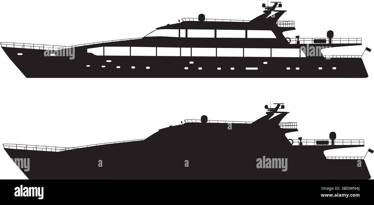 Spedire la silhouette vettoriale dettagliata. Yacht Illustrazione Vettoriale