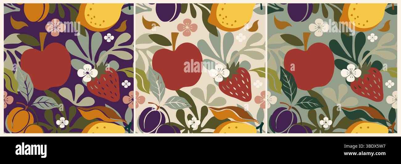 Stile retrò, motivo vettoriale senza cuciture con frutta Illustrazione Vettoriale