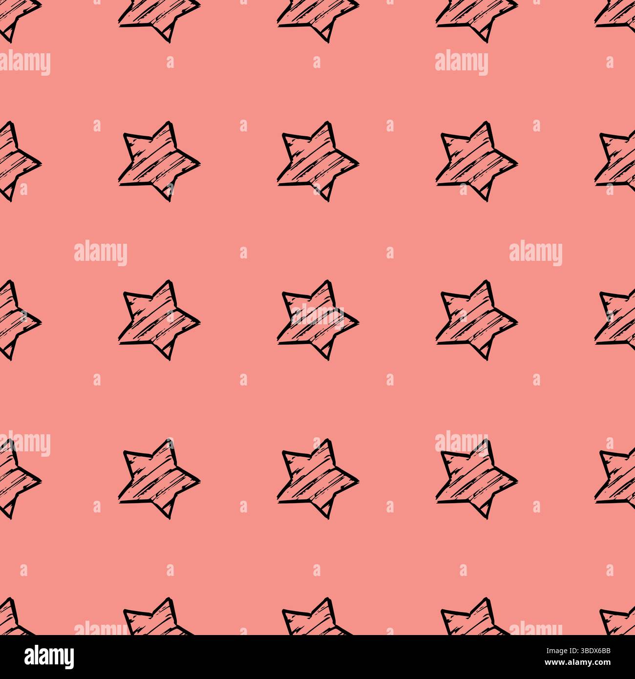 Sfondo perfetto di stelle doodle. Stelle nere disegnate a mano su sfondo rosa. Illustrazione vettoriale Illustrazione Vettoriale