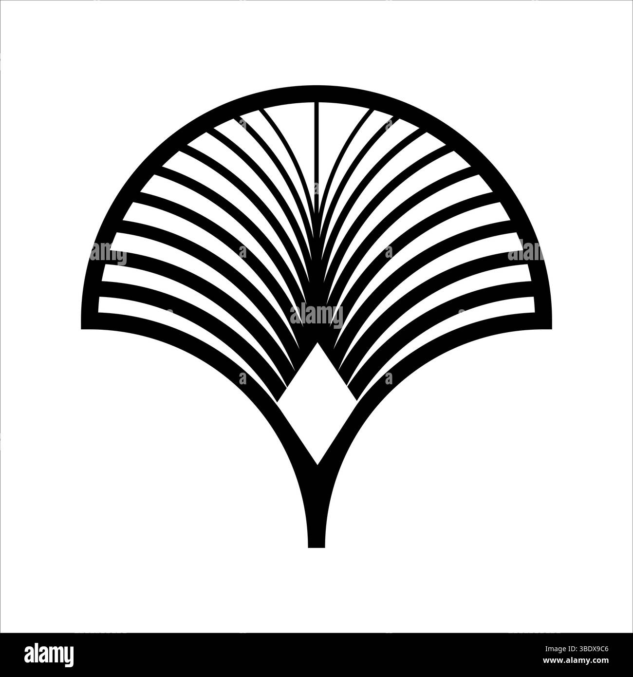 Grafica vettoriale a ventaglio nera, minimal ed elegante. Perfetto per logo, marchi boutique o identità di ispirazione asiatica Illustrazione Vettoriale