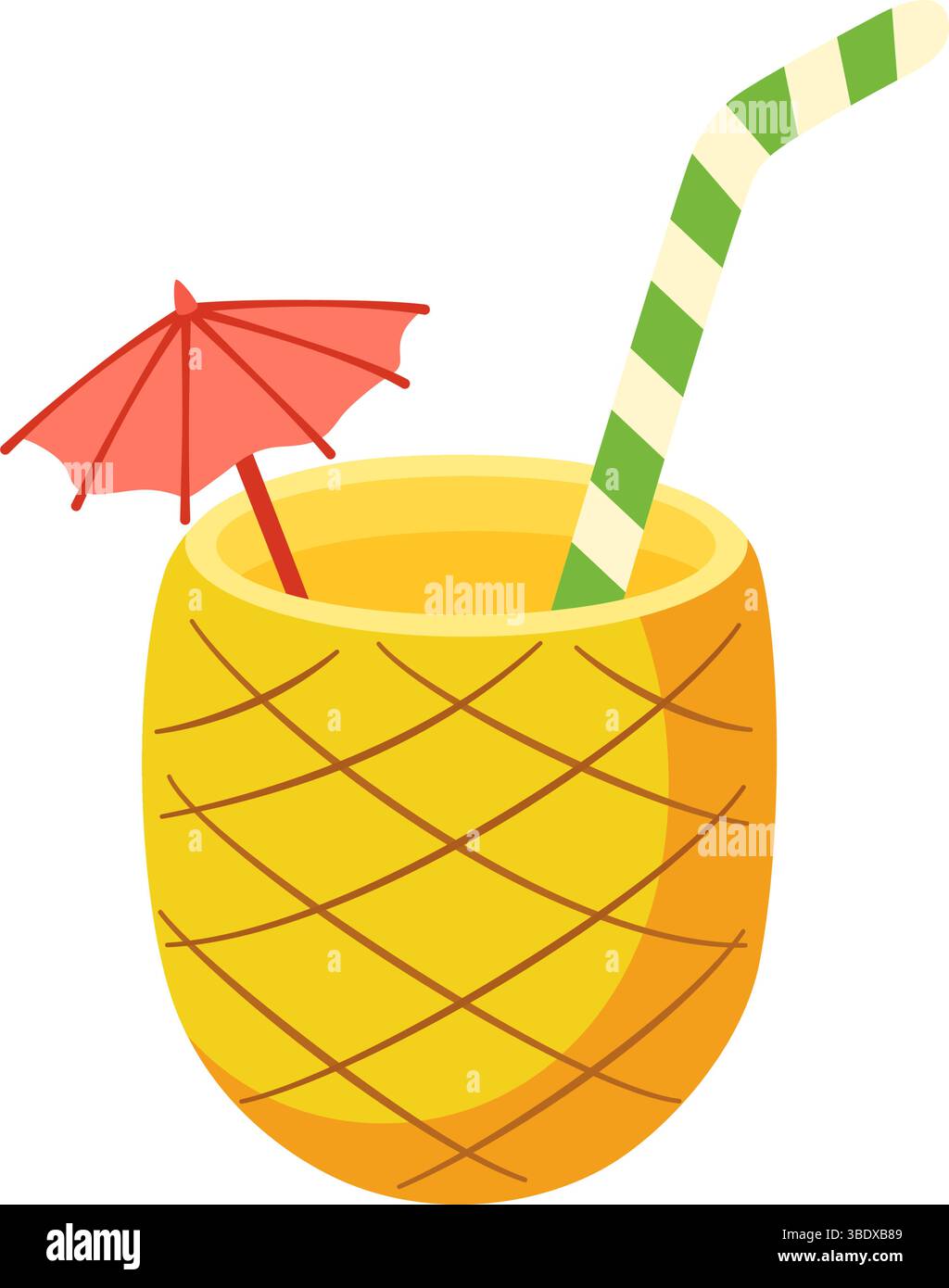 Un'illustrazione vettoriale piatta di un colorato cocktail di ananas. Illustrazione Vettoriale