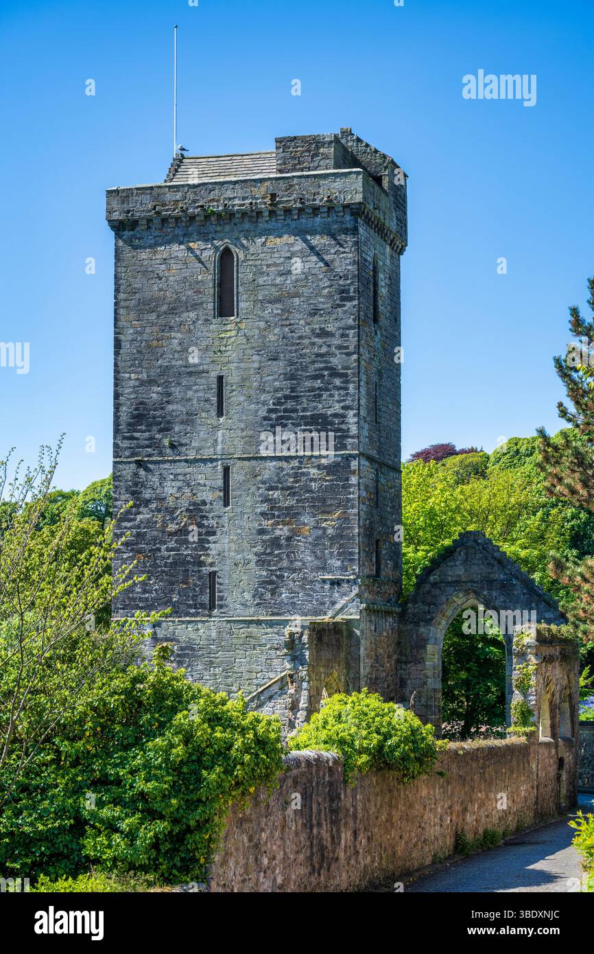 La torre della chiesa di St Serf sulla Shore Road a Dysart, parte del Royal Burgh di Kirkcaldy, sulla costa di Fife in Scozia, Regno Unito Foto Stock