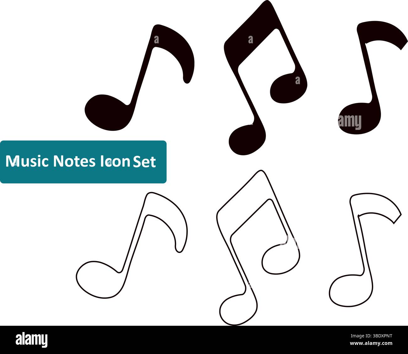 Note musicali, un set di icone perfetto per progetti e composizioni musicali. Rappresentazione semplice ed elegante di simboli musicali, adatta per bot Illustrazione Vettoriale