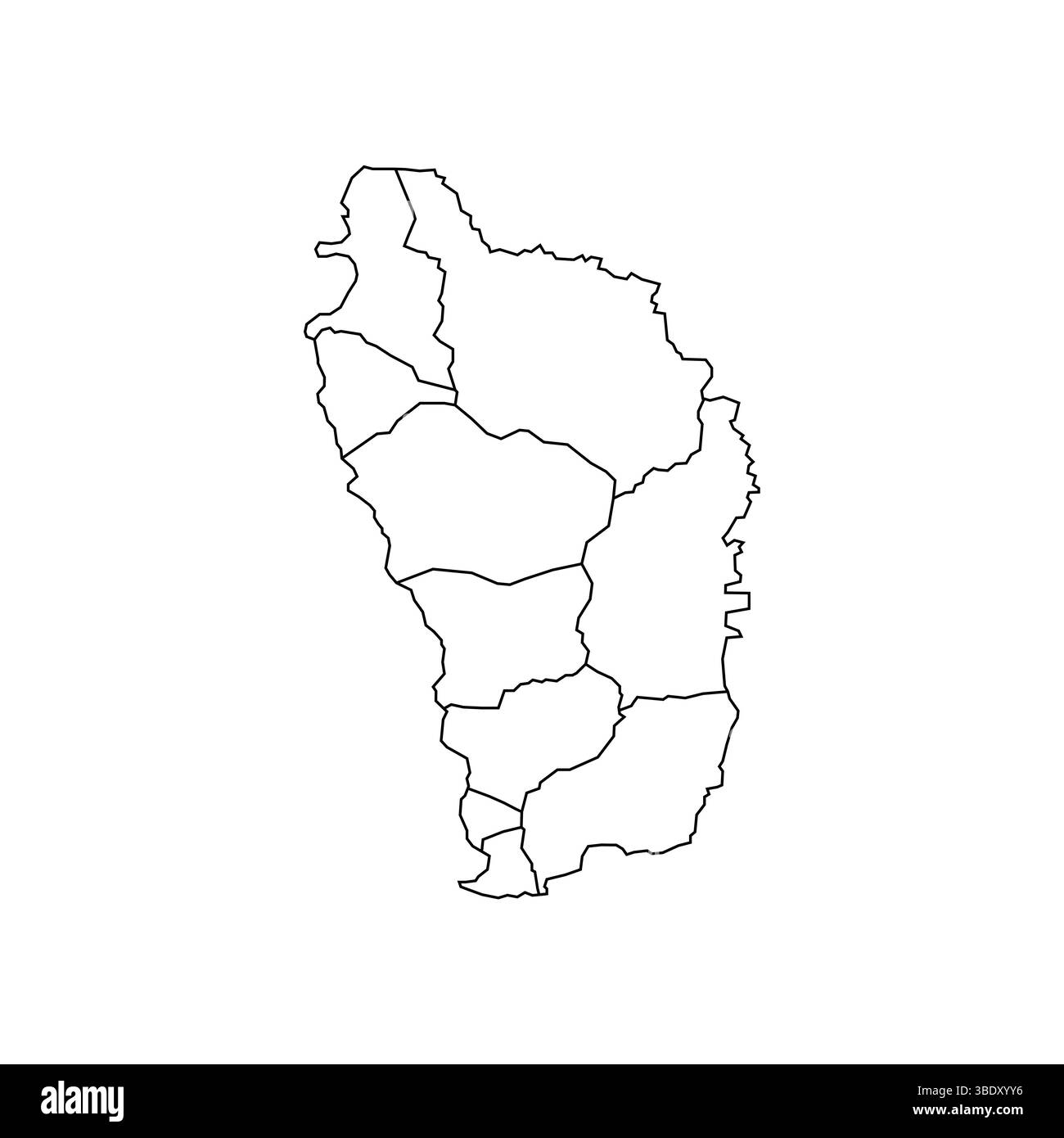 Mappa di Dominica con divisione in regione. Mappa Dominica isolata su sfondo bianco. Illustrazione vettoriale Illustrazione Vettoriale