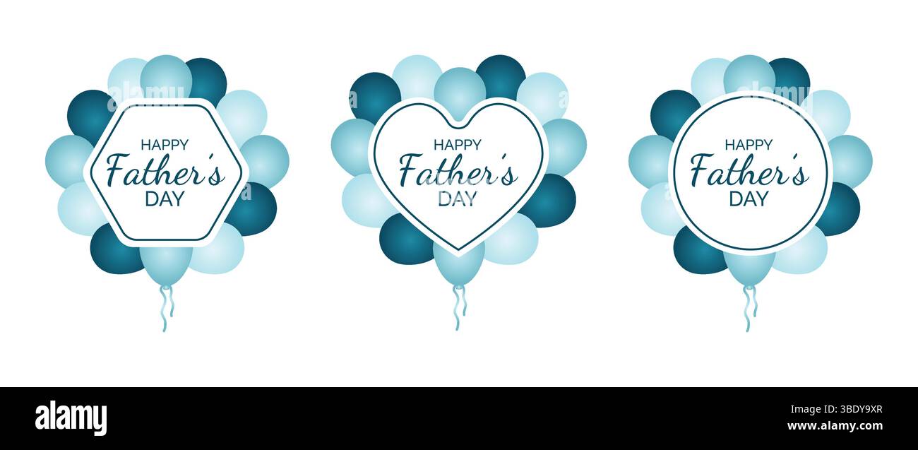 Set di Clipart per la festa del papà, disegni con cornice a forma di festa per papà, cuore, cerchio, elementi esagonali per la celebrazione Illustrazione Vettoriale