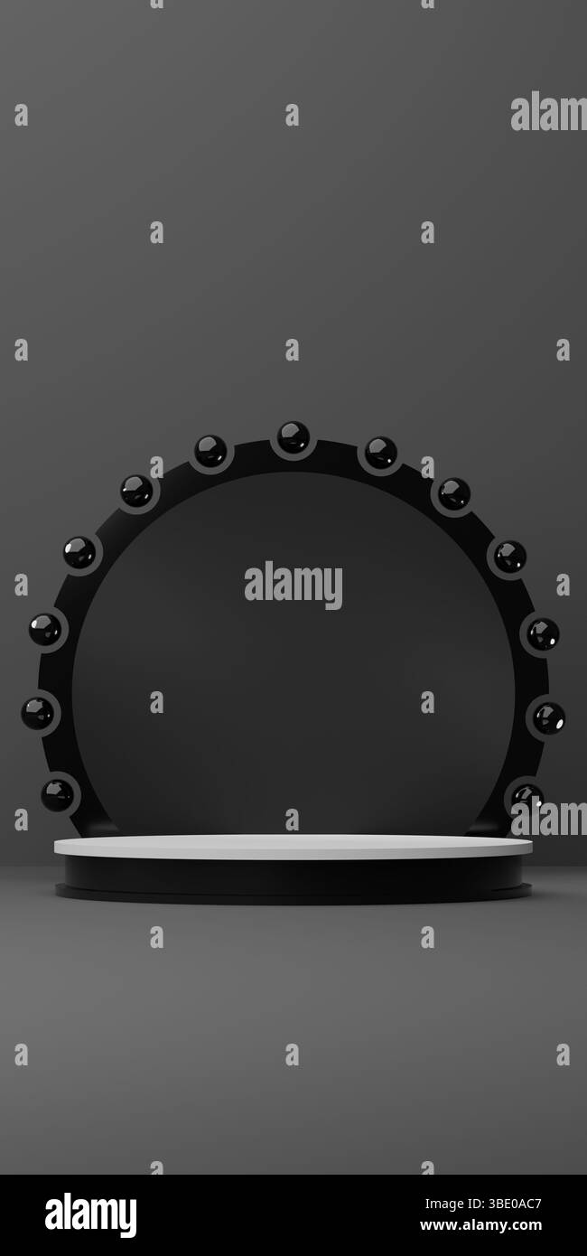 Un'illuminazione spettacolare illumina un palcoscenico vuoto, un senso di attesa è sospeso nell'aria, perfetto per mostrare i prodotti o creare un'atmosfera teatrale Foto Stock