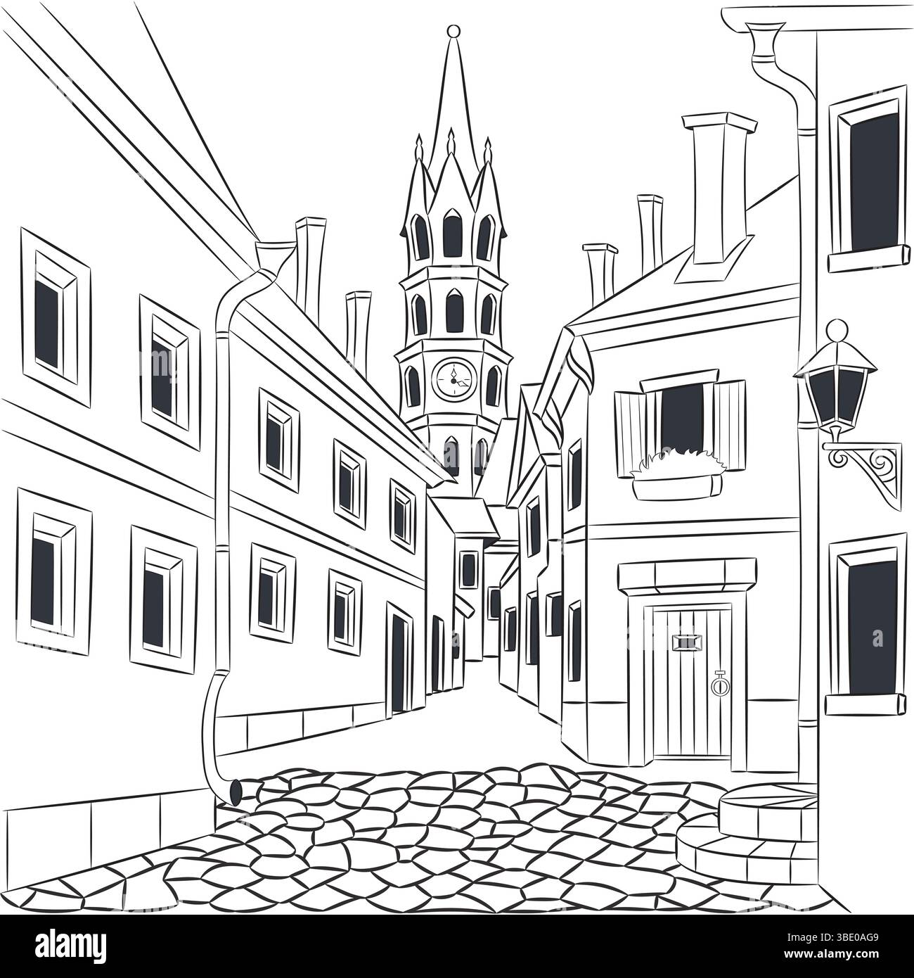 Cesky Krumlov Old Street, Repubblica Ceca Illustrazione Vettoriale