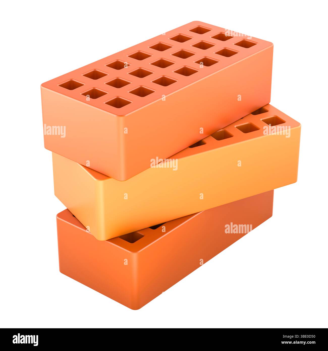 Red Clay Bricks Stack. Rendering 3D isolato su sfondo bianco Foto Stock