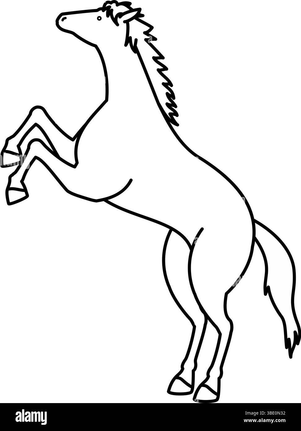 Semplice disegno in linea di un cavallo in piedi, illustrazione in bianco e nero, illustrazione vettoriale Illustrazione Vettoriale