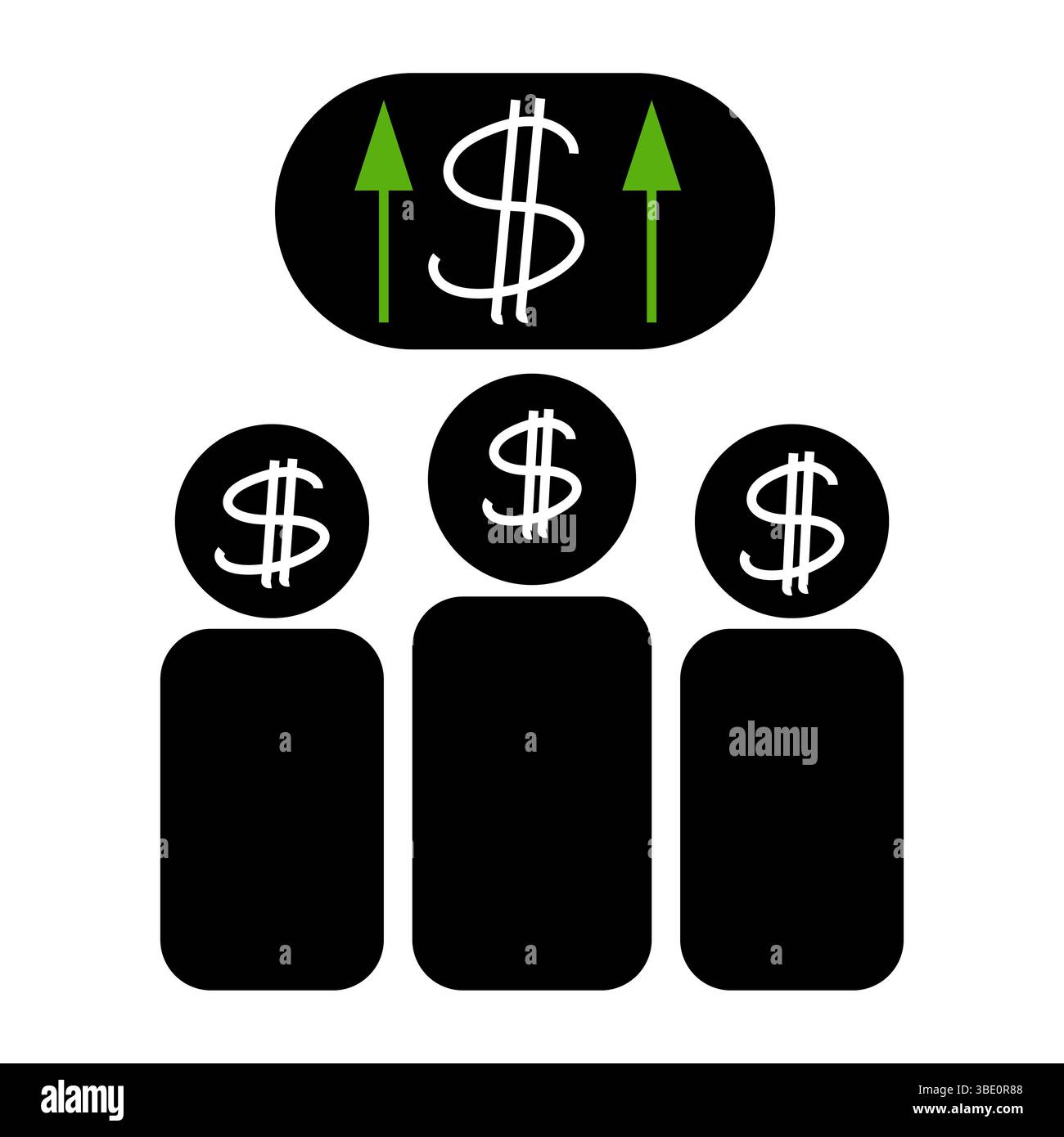 Icona della crescita finanziaria. Frecce del simbolo del dollaro. Accenti vettoriali verdi. Simbolo nero di successo. Illustrazione Vettoriale