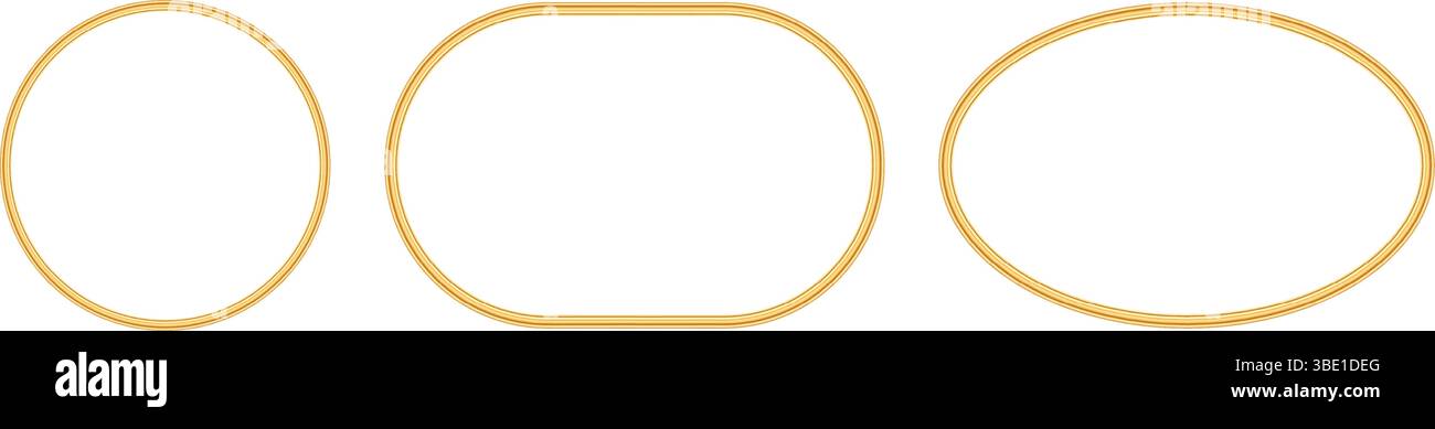Collezione di cornici fotografiche ovali e rotonde d'epoca dorate. Mockup di oggetti 3d di lusso realistico per cornice, bordo dorato per certificato, premio Illustrazione Vettoriale