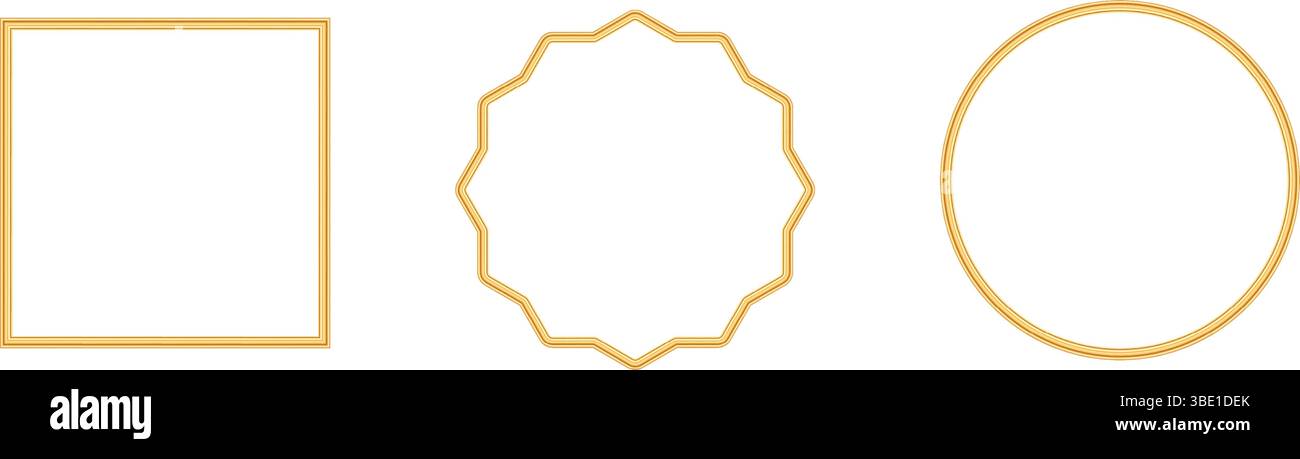 Cornice decorativa quadrata lucida, rotonda e poligonale. Bordo geometrico ornamentale 3d per certificati, premi, francobolli, vignette Illustrazione Vettoriale