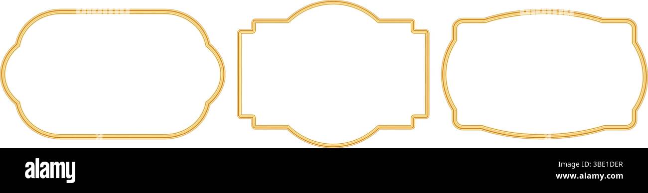 Collezione di cornici dorate lucide in stile orientale. Cornice islamica di lusso, confine arabesco. Elemento decorativo indiano, forme marocchine. Vettore Illustrazione Vettoriale