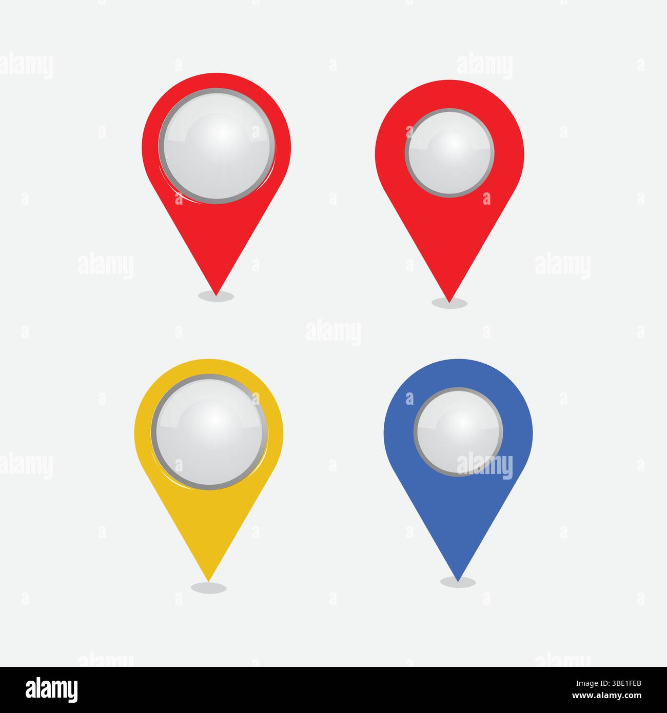 Puntatori della mappa, icone dei contrassegni di posizione su sfondo trasparente icona della mappa di posizione. Icona posizione percorso rosso , giallo , icona blu della posizione e mappa pi Illustrazione Vettoriale
