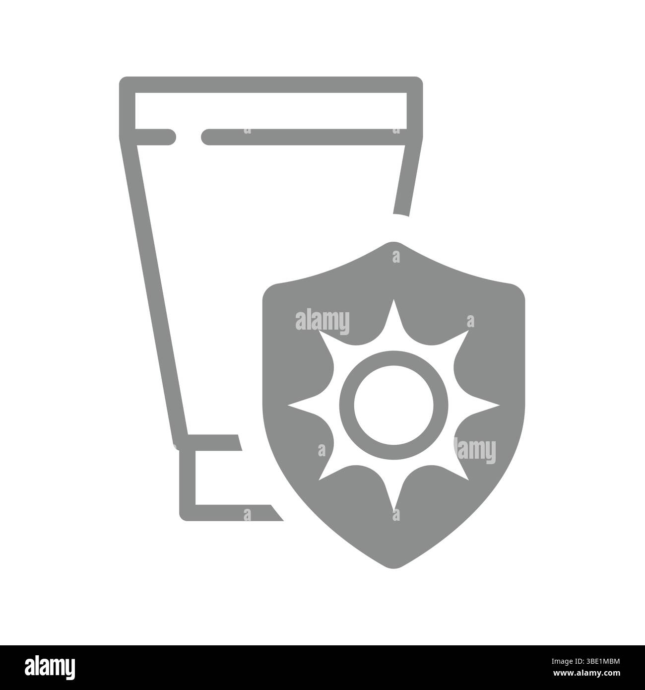 Tubo di protezione solare con protezione e sole. Lozione solare, icona vettoriale della crema solare. Illustrazione Vettoriale