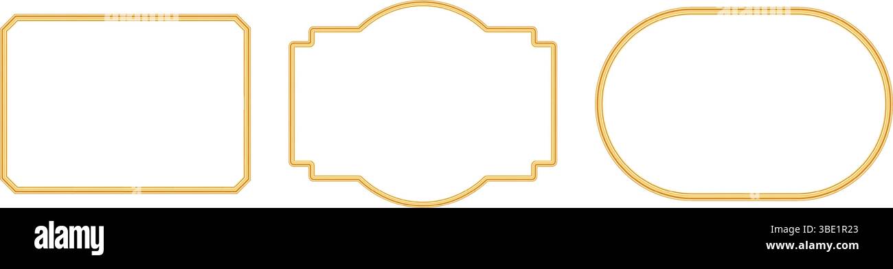 Collezione di cornici dorate di lusso. Rettangolo realistico, mockup ovale per cornice fotografica. Bordo ornamentale in stile orientale. Elemento decorativo indiano Illustrazione Vettoriale