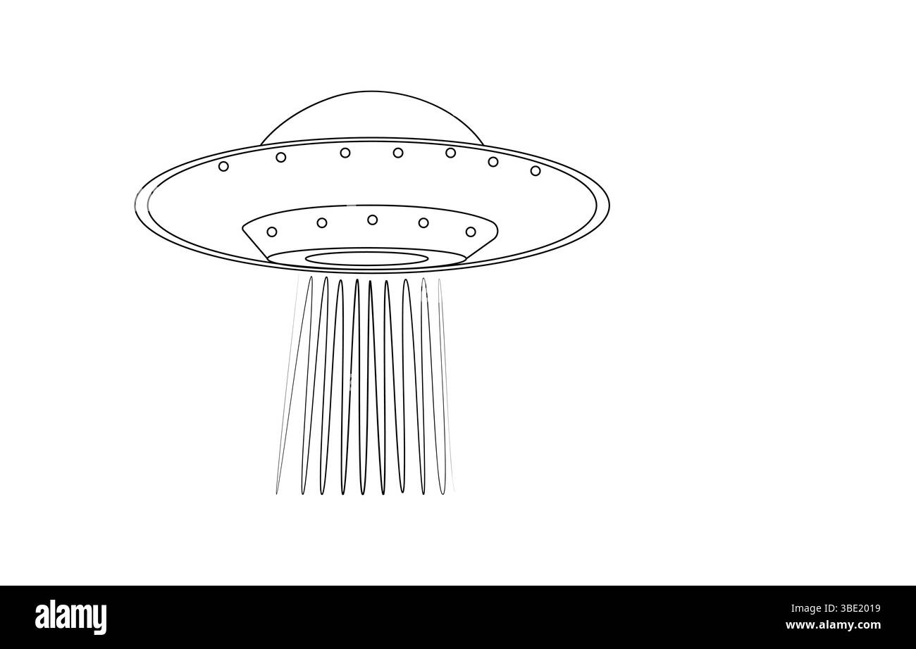 Una linea continua di vettore di veicoli UFO, icona di disegno di linee continue di giocattoli di aerei UFO. UFO design Concept della collezione Astronomy. Astronauti carini Illustrazione Vettoriale