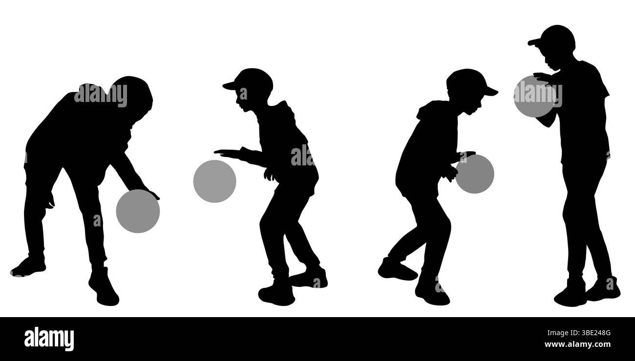 Silhouette di ragazzi che giocano con una palla Illustrazione Vettoriale