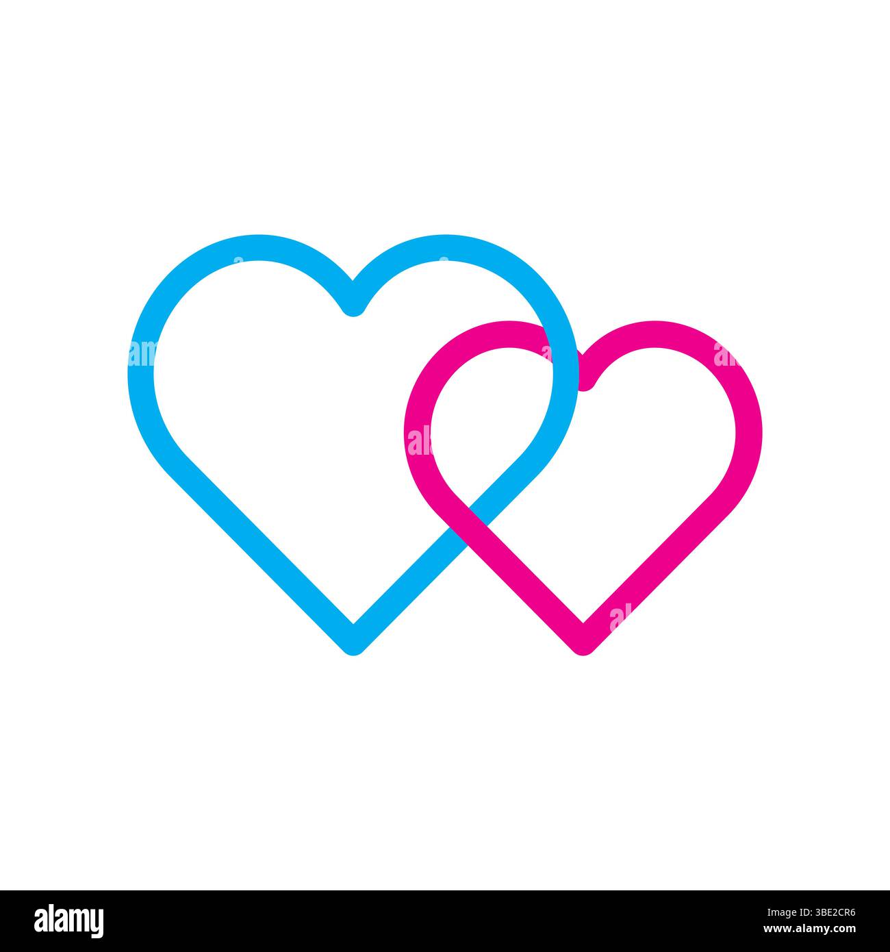 Icona cuore doppio. Vettore d'amore romantico. Forma rosa blu. Simbolo contorno minimo. Illustrazione Vettoriale