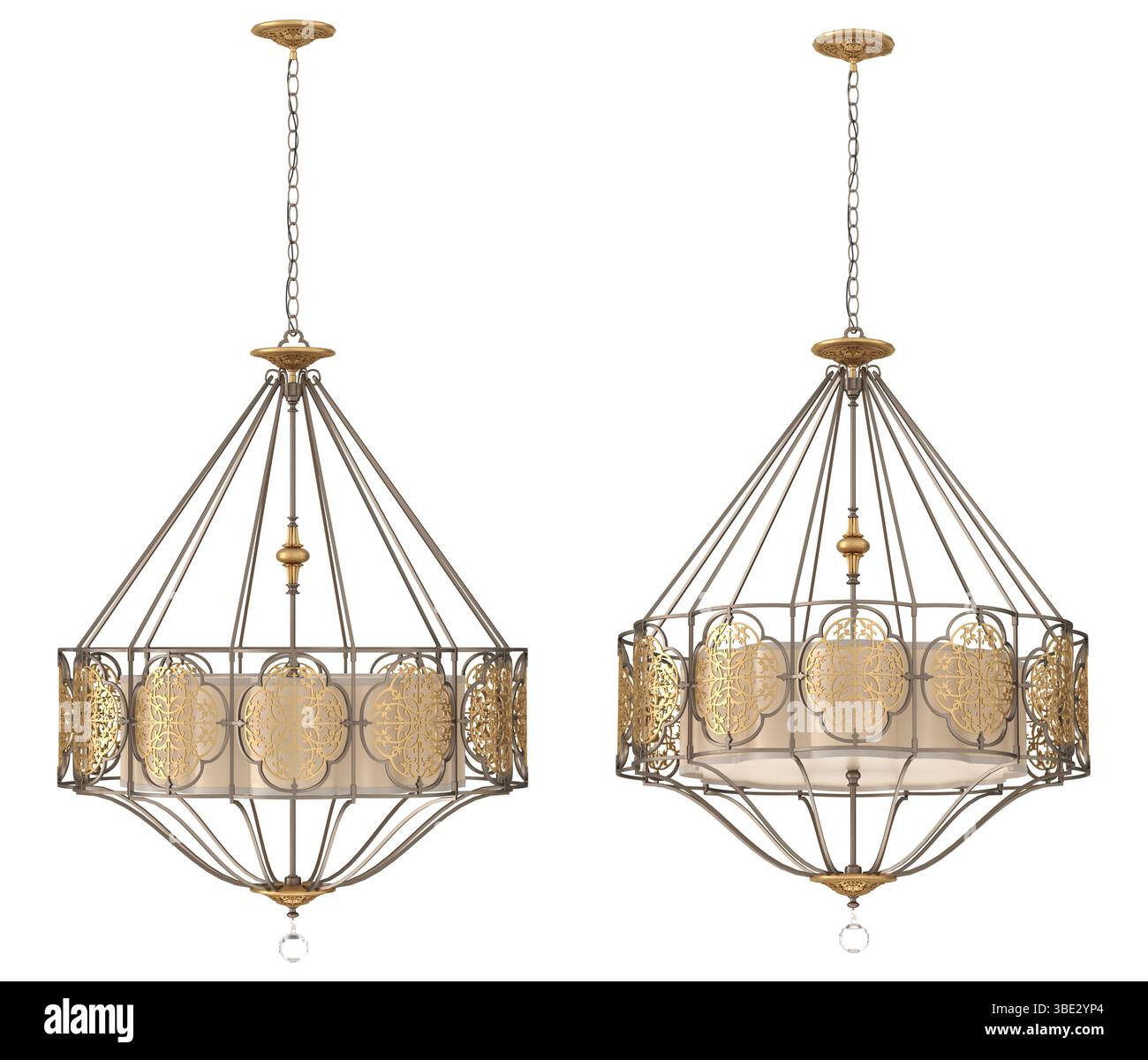 Rendering 3d del lampadario moderno. isolato sullo sfondo Foto Stock Rendering 3d del lampadario moderno. isolato sullo sfondo Foto Stock