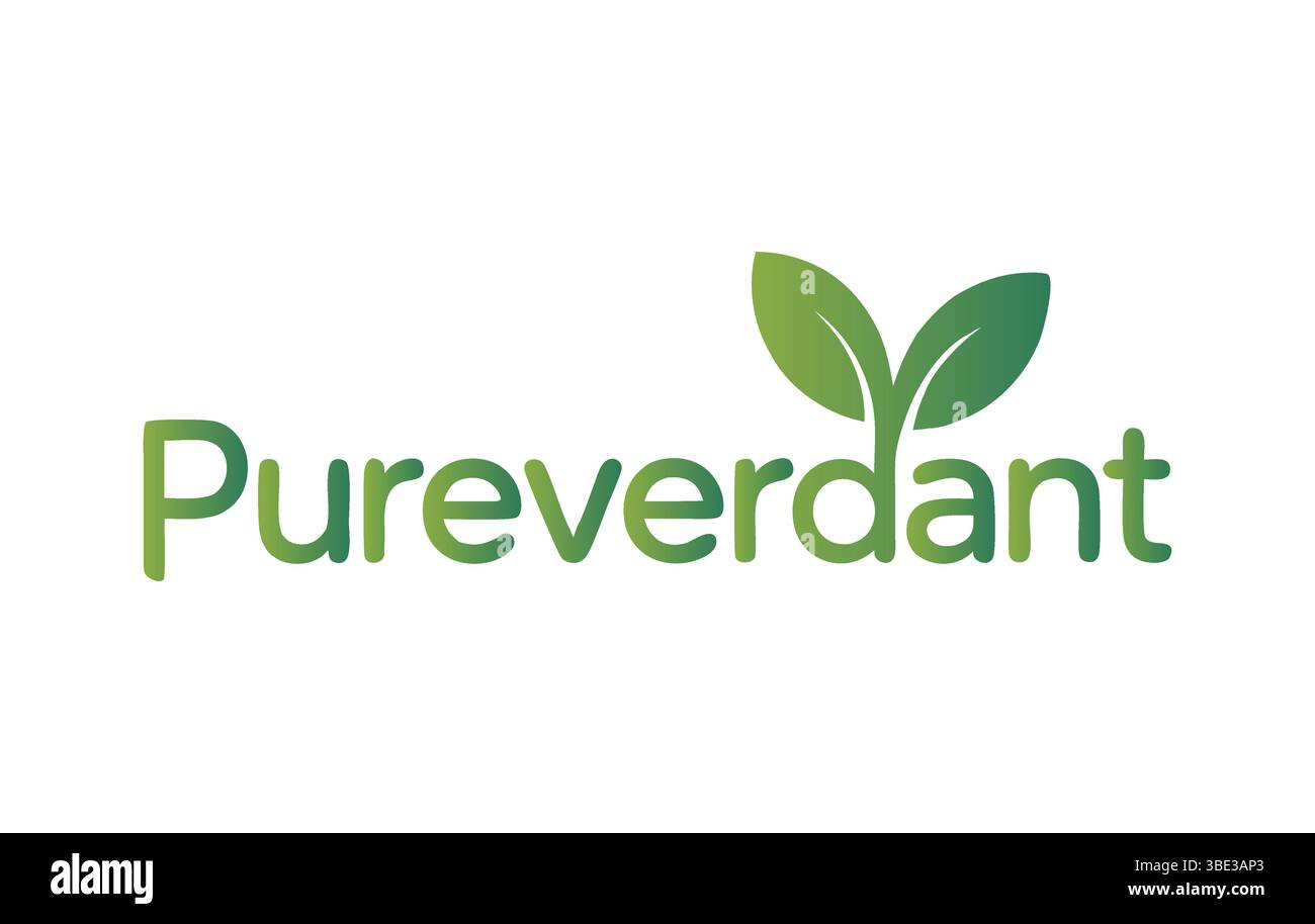 Design con logo PureVerdant Green Leaf Illustrazione Vettoriale