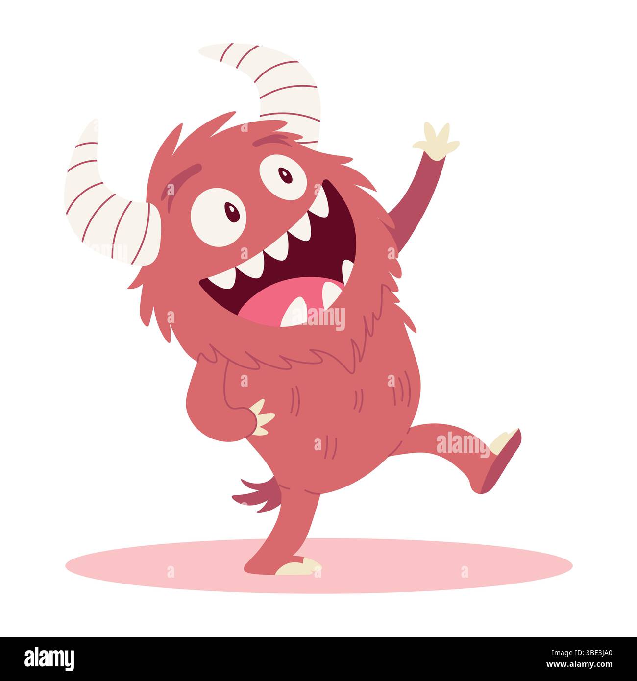 Carino mostro peloso rosso che danza. Illustrazione piatta per bambini vettoriali Illustrazione Vettoriale