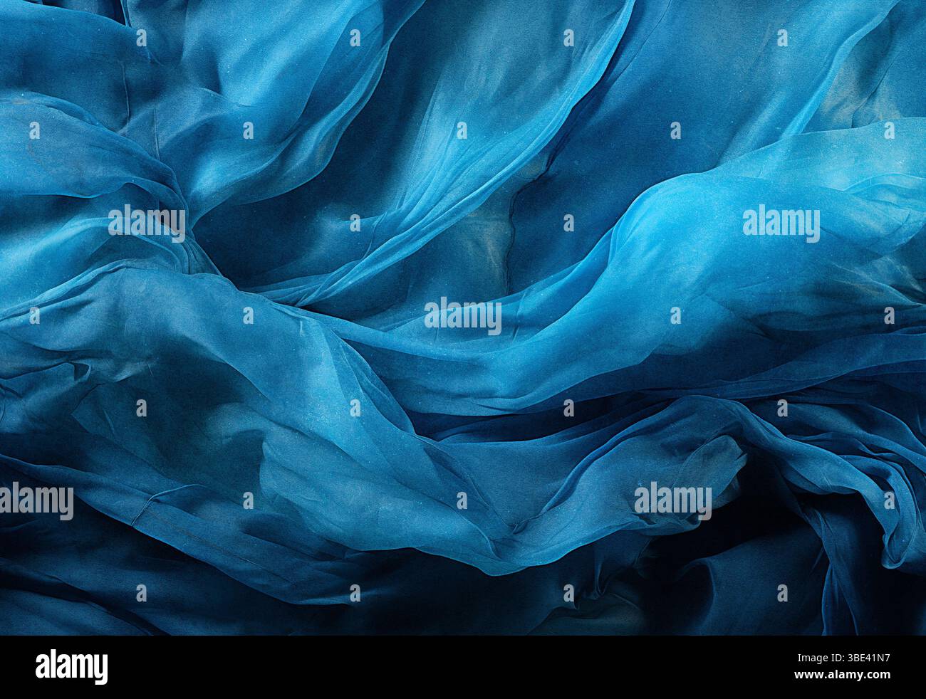 Chiffon, materiale traslucido. vista dall'alto. pieghe in tessuto leggero. sfondo per matrimoni. sfondo lussuoso, il tessuto si stende in morbide onde. Foto Stock