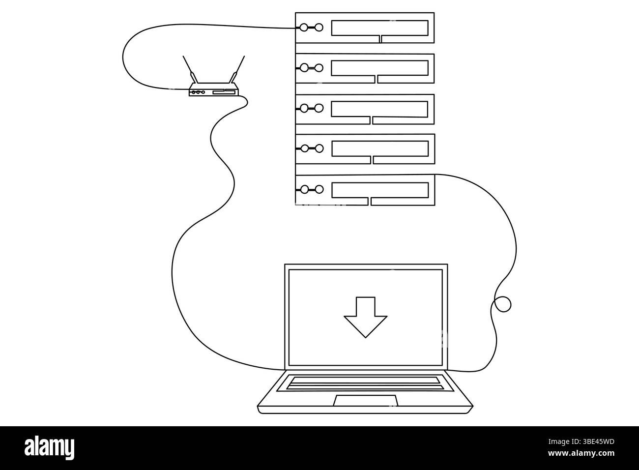 Archiviazione cloud, disegno continuo su una linea e design minimalista Illustrazione Vettoriale