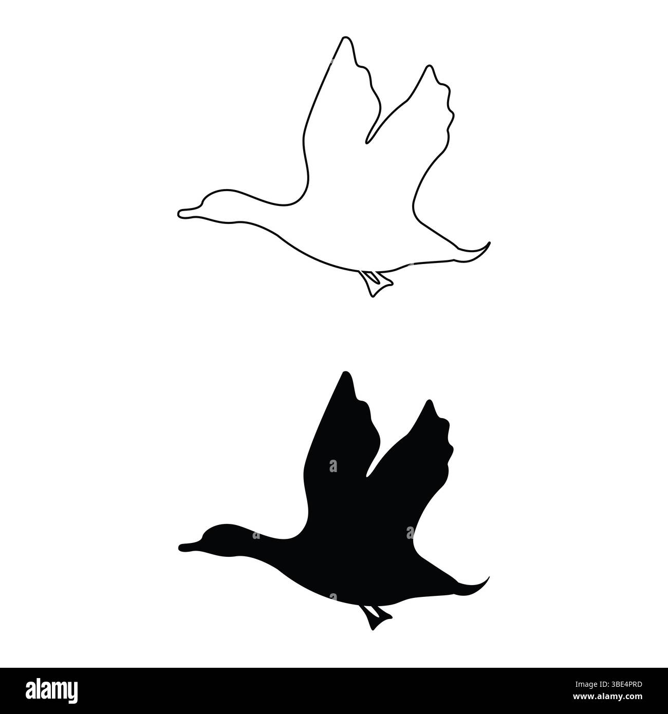 Flying Duck silhouette Vector | Bird Wildlife Clipart Design Illustrazione Vettoriale
